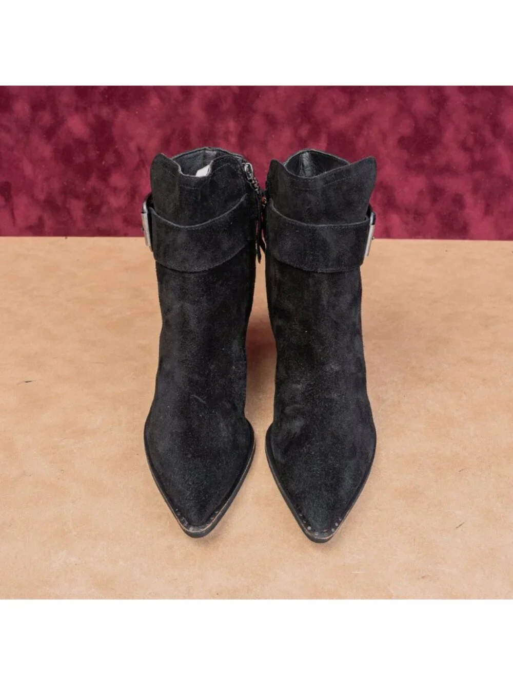 Sam Edelman Women Modern Western Stacked Boho Cottage Heel Black Suede Boots 8